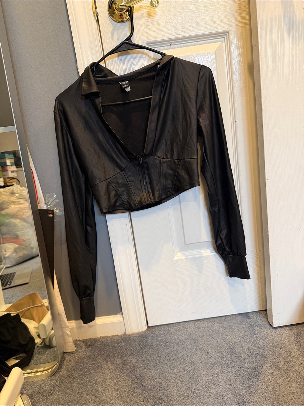 Windsor Black Cropped Faux Leather Zip top